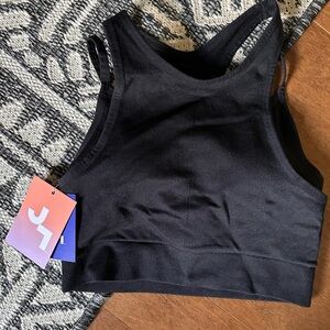 NWT JoyLab Black Onyx Ribbed Seamless‎ Longline Sports Bra - XS Gym Workout Top